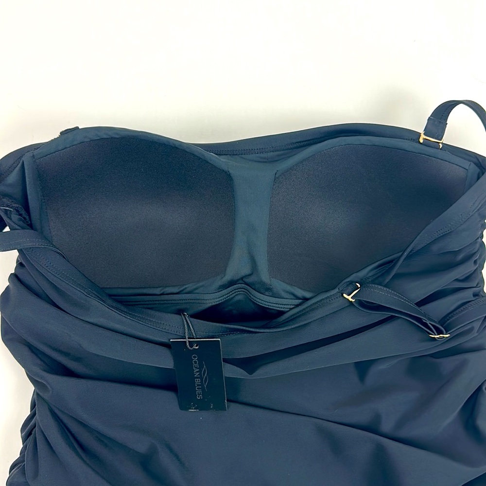 Ocean Blues  Black BandeauTankini Top Ruched Tummy Control Removable Str… - Picture 8 of 9